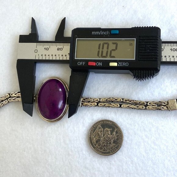 Sterling Silver 925 Purple Stone Dyed Howlite Chunky Byzantine Chain Bracelet - Picture 15 of 16